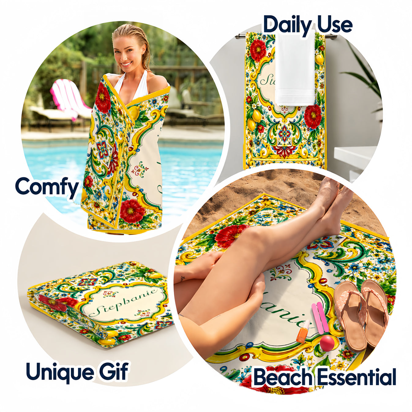Mediterranean Style & Majolica Print La Dolce Vita - Personalized Beach Towel - Travelling Towel-Myprintsy