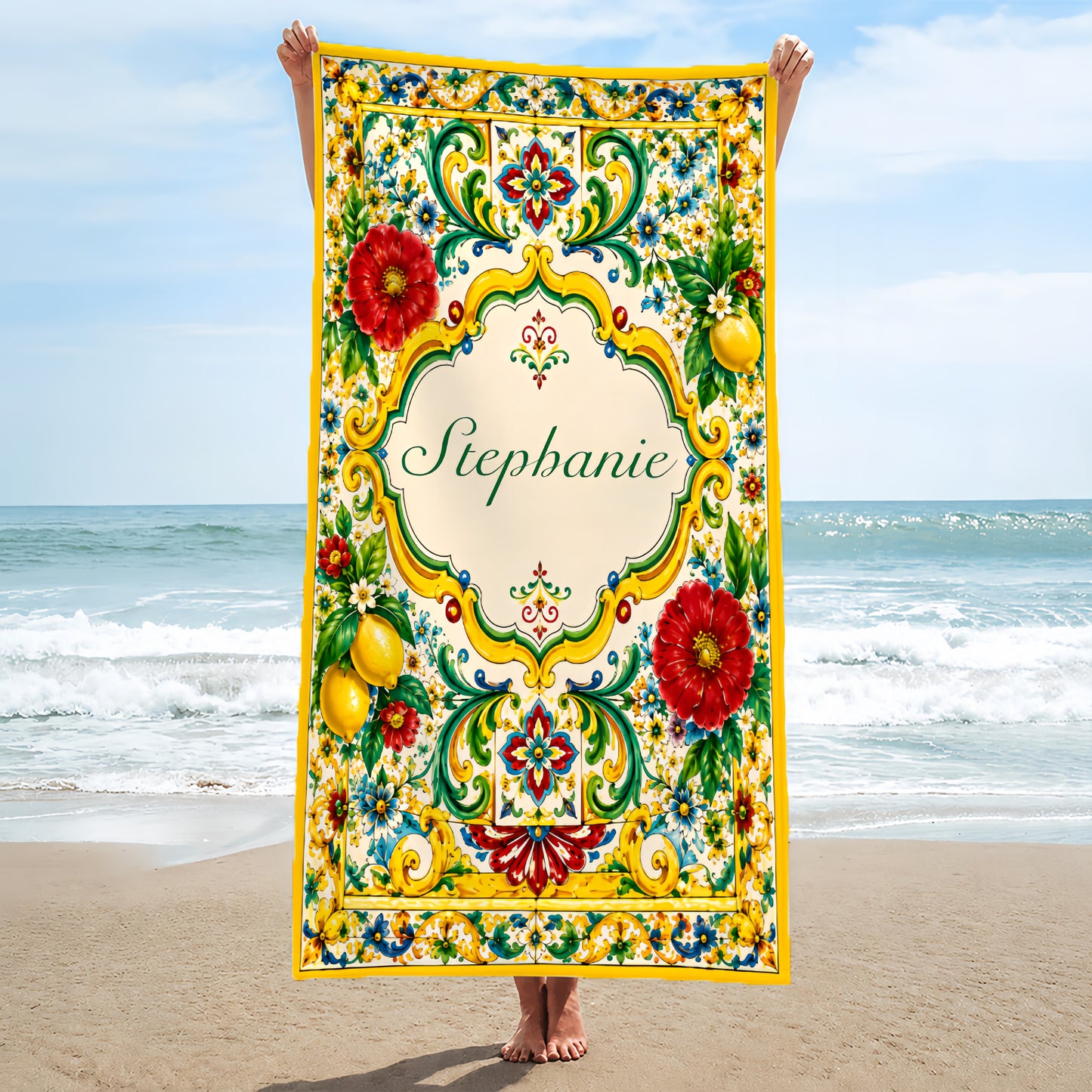 Mediterranean Style & Majolica Print La Dolce Vita - Personalized Beach Towel - Travelling Towel-Myprintsy