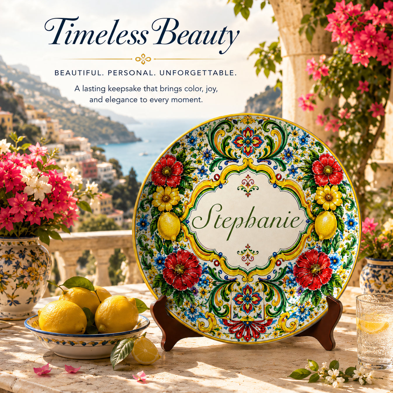 Mediterranean Style & Majolica Print La Dolce Vita - Personalized Ceramic Plate - Plates For Decoration-Myprintsy