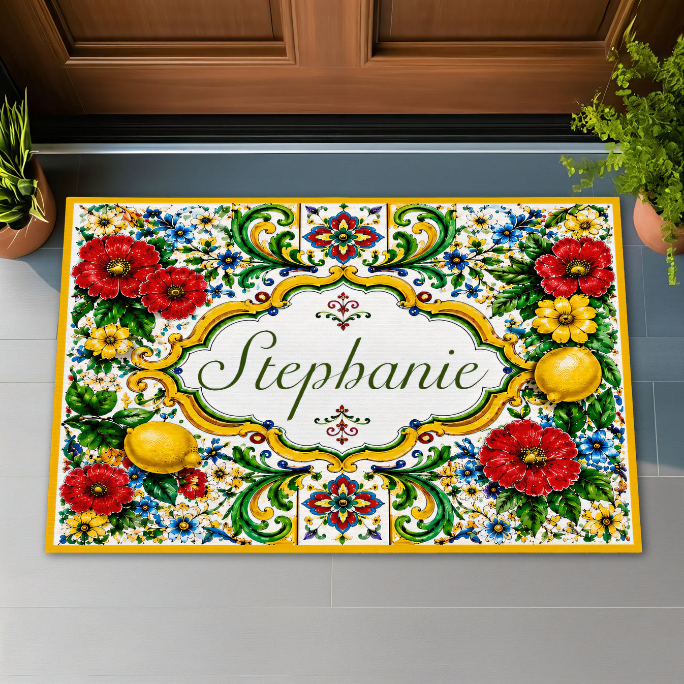 Mediterranean Style & Majolica Print La Dolce Vita - Personalized Doormat-Myprintsy