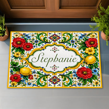 Mediterranean Style & Majolica Print La Dolce Vita - Personalized Doormat-Myprintsy