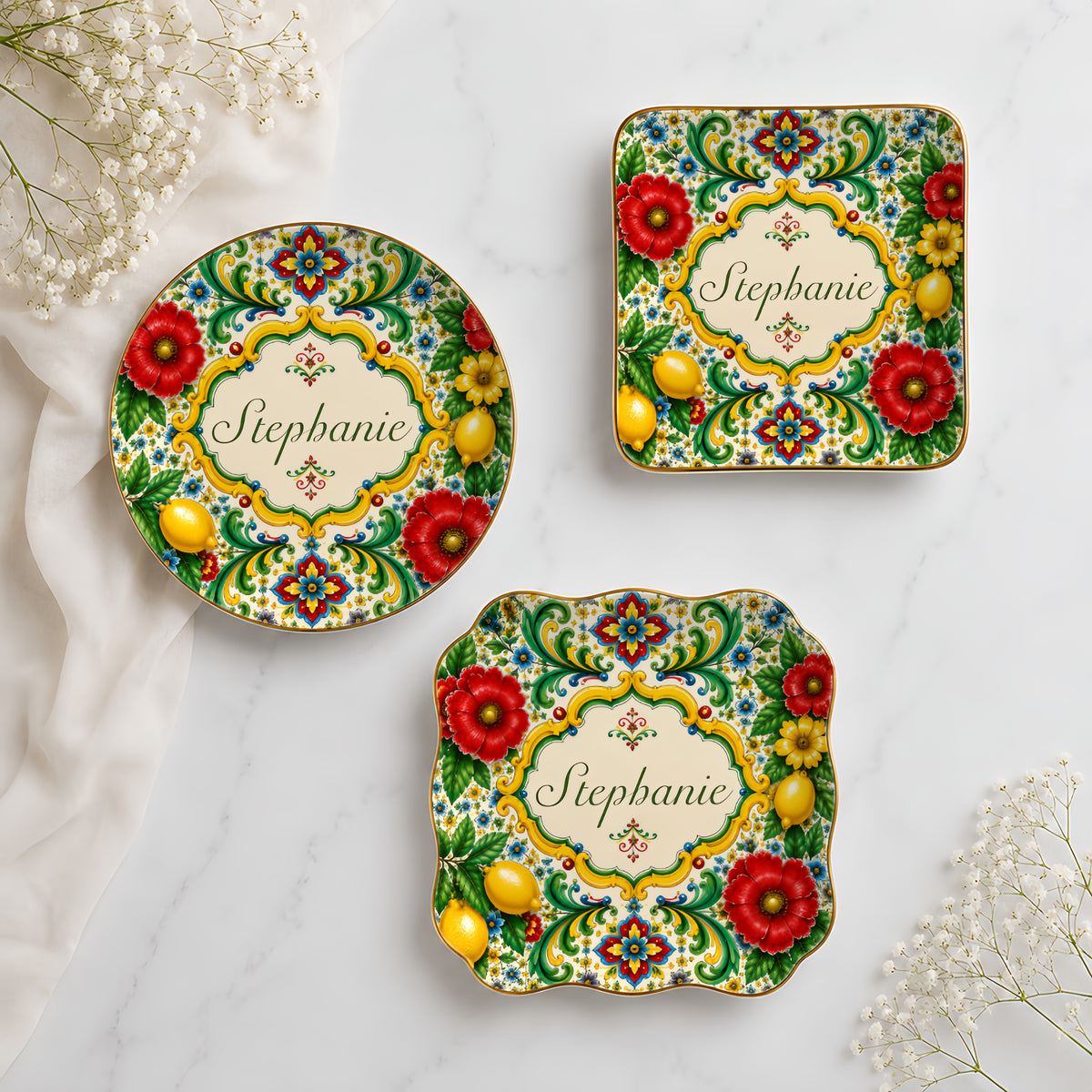 Mediterranean Style & Majolica Print La Dolce Vita - Personalized Jewelry Dish-Myprintsy