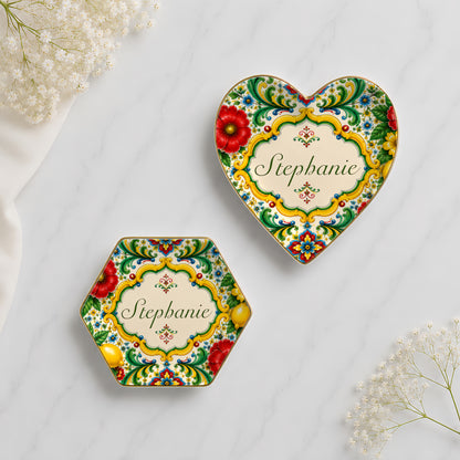 Mediterranean Style & Majolica Print La Dolce Vita - Personalized Jewelry Dish-Myprintsy