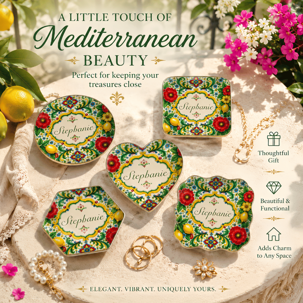 Mediterranean Style & Majolica Print La Dolce Vita - Personalized Jewelry Dish-Myprintsy