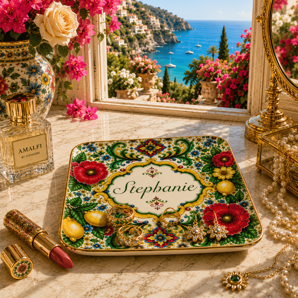 Mediterranean Style & Majolica Print La Dolce Vita - Personalized Jewelry Dish-Myprintsy