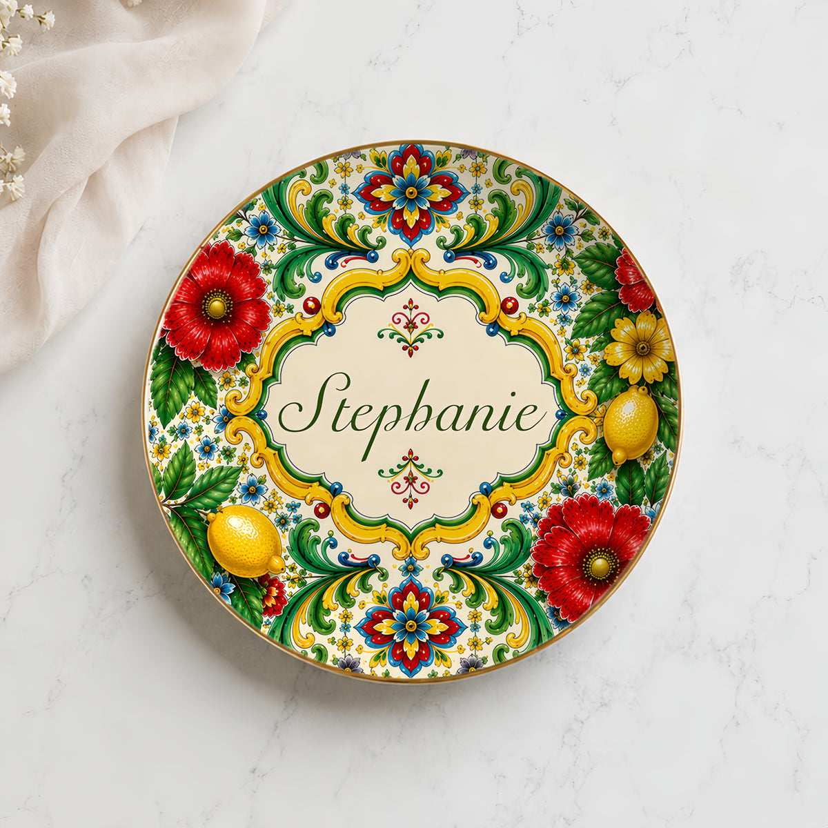 Mediterranean Style & Majolica Print La Dolce Vita - Personalized Jewelry Dish-Myprintsy