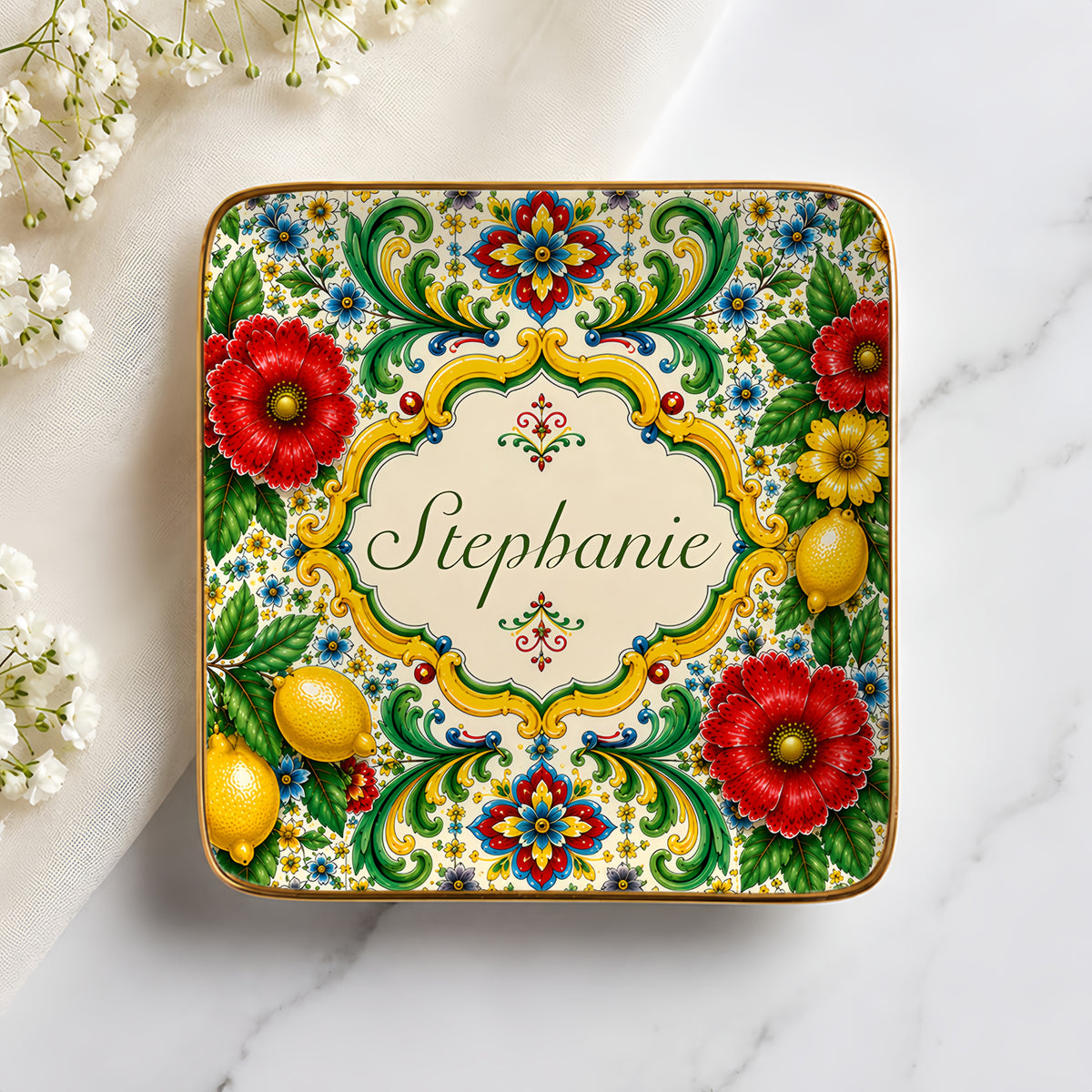 Mediterranean Style & Majolica Print La Dolce Vita - Personalized Jewelry Dish-Myprintsy