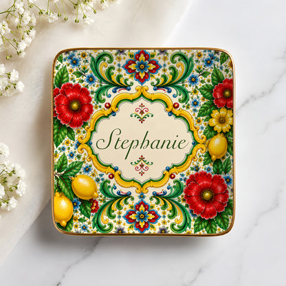 Mediterranean Style & Majolica Print La Dolce Vita - Personalized Jewelry Dish-Myprintsy
