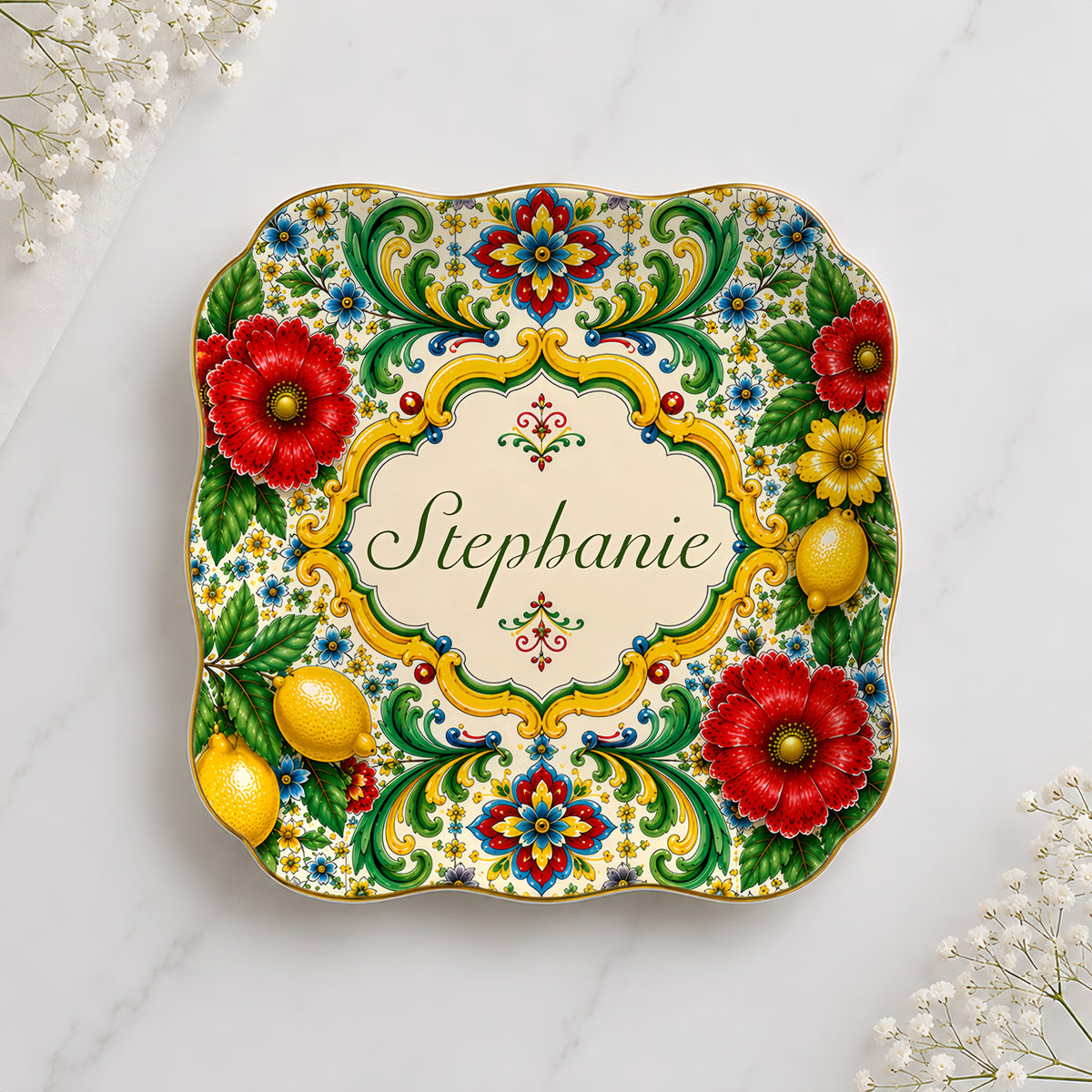 Mediterranean Style & Majolica Print La Dolce Vita - Personalized Jewelry Dish-Myprintsy