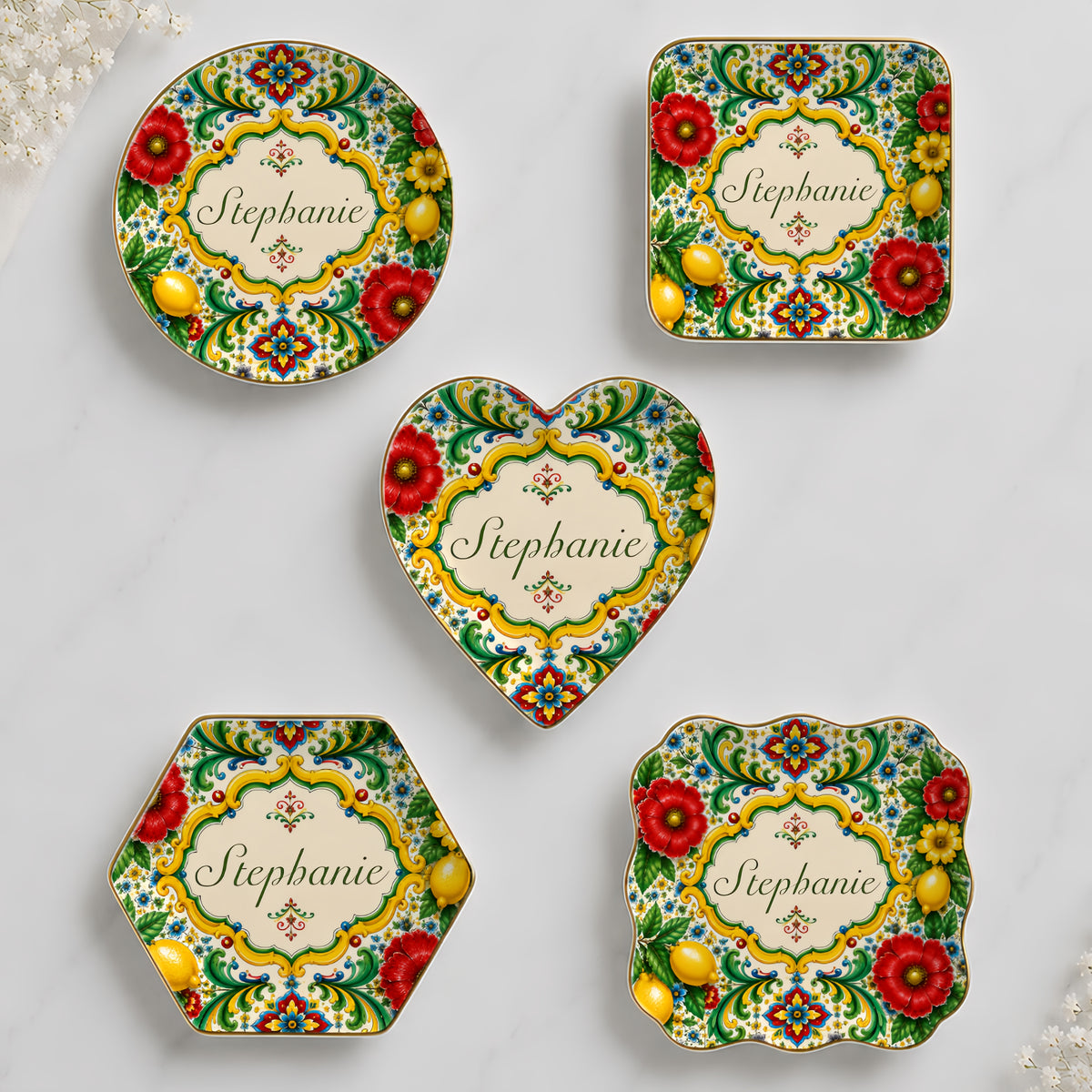 Mediterranean Style & Majolica Print La Dolce Vita - Personalized Jewelry Dish-Myprintsy