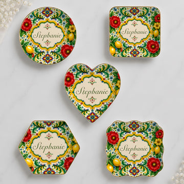 Mediterranean Style & Majolica Print La Dolce Vita - Personalized Jewelry Dish-Myprintsy