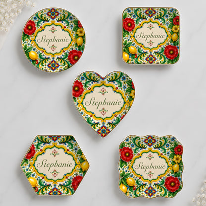 Mediterranean Style & Majolica Print La Dolce Vita - Personalized Jewelry Dish-Myprintsy
