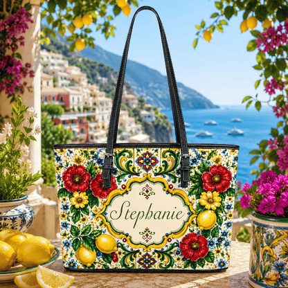 Mediterranean Style & Majolica Print La Dolce Vita - Personalized Leather Bag & Wallet Set-Myprintsy