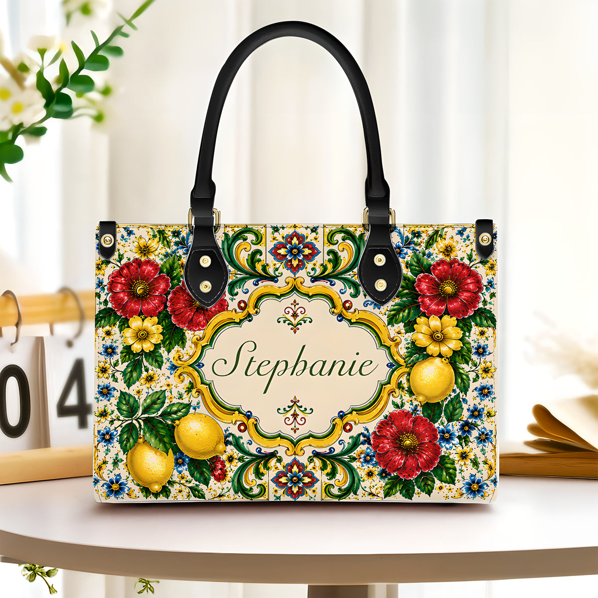 Mediterranean Style & Majolica Print La Dolce Vita - Personalized Leather Bag & Wallet Set-Myprintsy