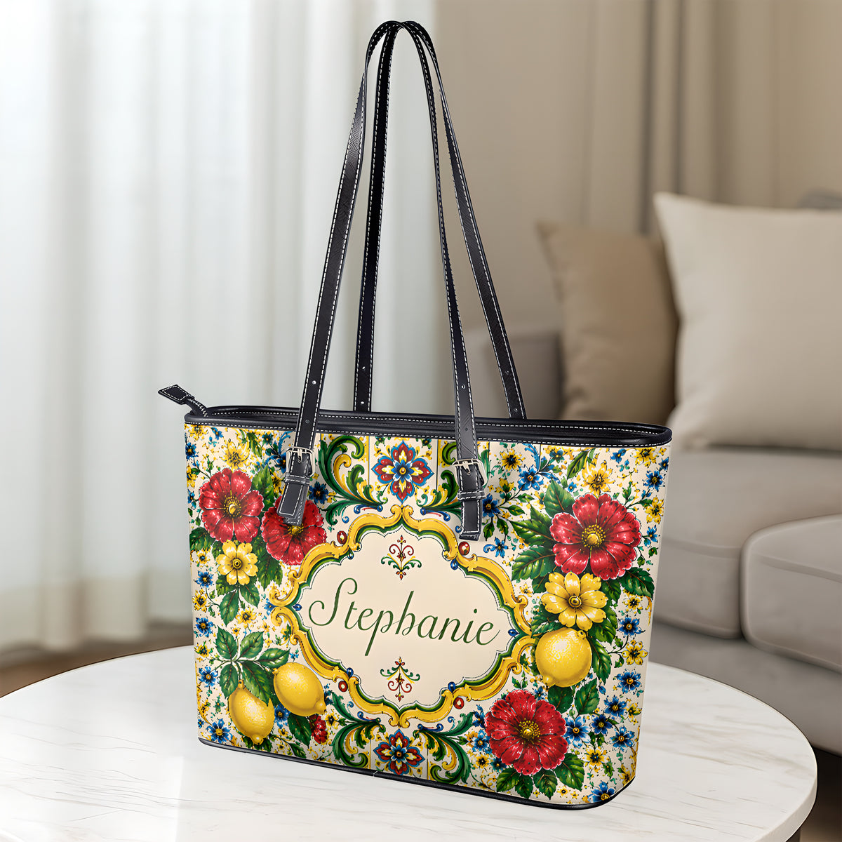 Mediterranean Style & Majolica Print La Dolce Vita - Personalized Leather Bag & Wallet Set-Myprintsy