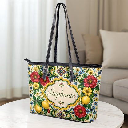 Mediterranean Style & Majolica Print La Dolce Vita - Personalized Leather Bag & Wallet Set-Myprintsy