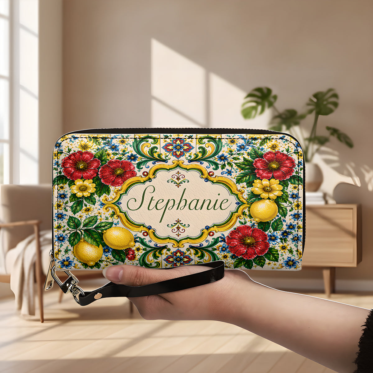 Mediterranean Style & Majolica Print La Dolce Vita - Personalized Leather Bag & Wallet Set-Myprintsy