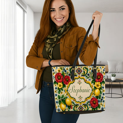 Mediterranean Style & Majolica Print La Dolce Vita - Personalized Leather Bag & Wallet Set-Myprintsy