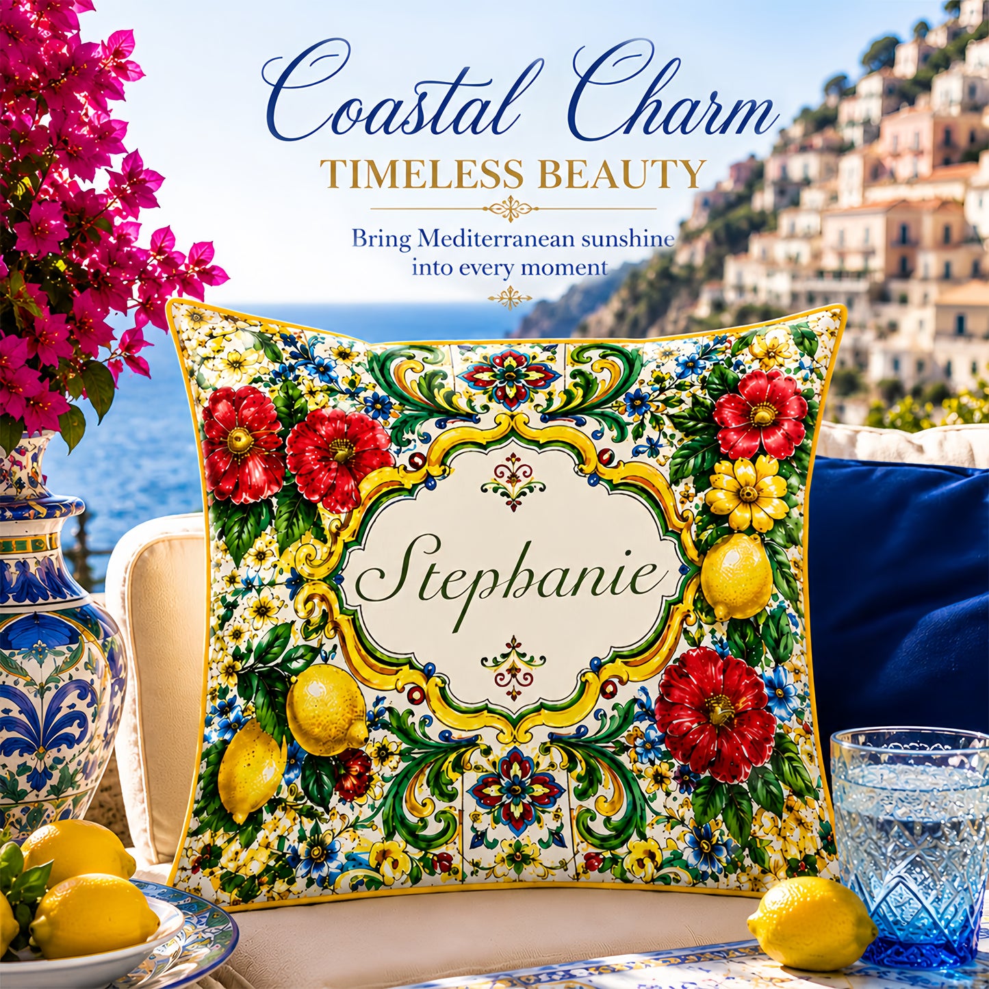 Mediterranean Style & Majolica Print La Dolce Vita - Personalized Pillow-Myprintsy
