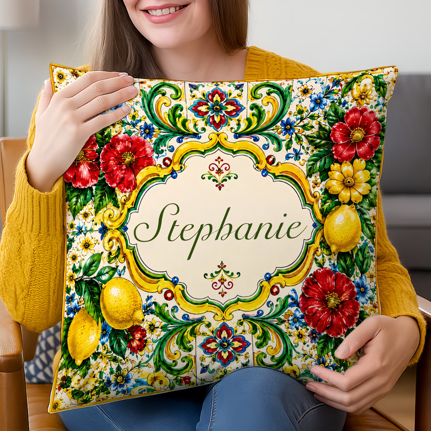Mediterranean Style & Majolica Print La Dolce Vita - Personalized Pillow-Myprintsy