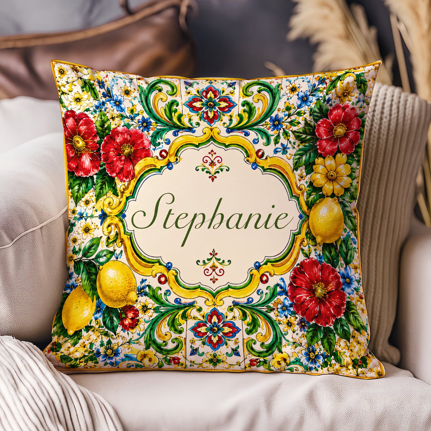 Mediterranean Style & Majolica Print La Dolce Vita - Personalized Pillow-Myprintsy