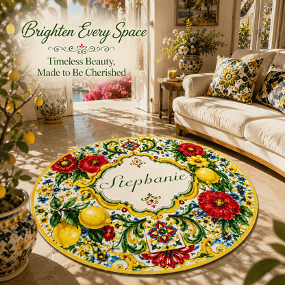 Mediterranean Style & Majolica Print La Dolce Vita - Personalized Round Rug-Myprintsy