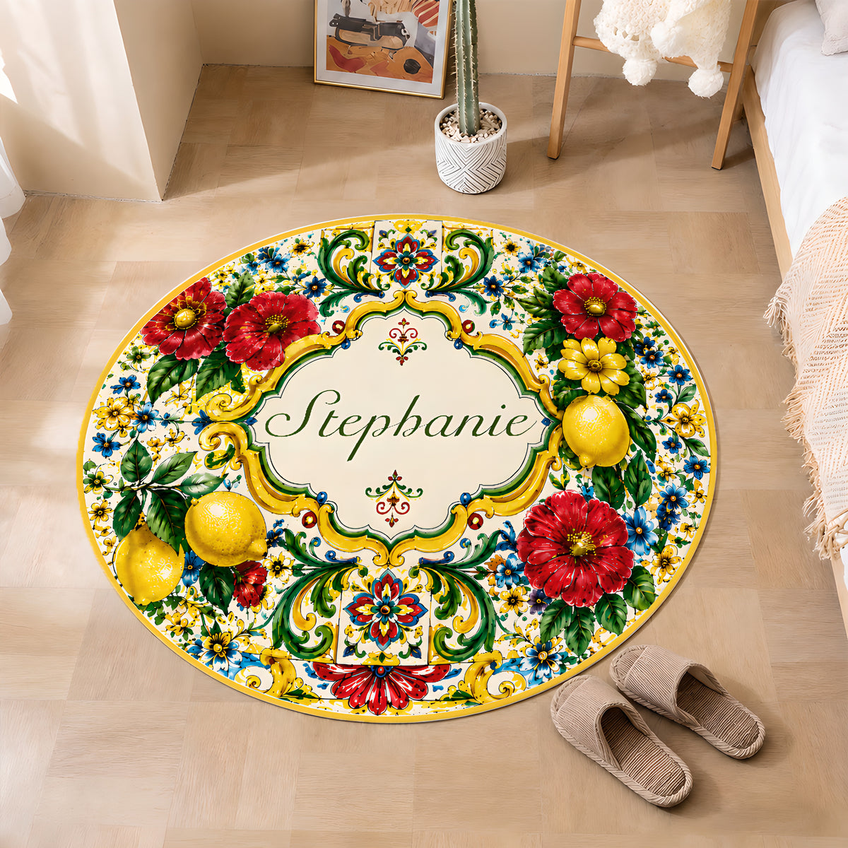 Mediterranean Style & Majolica Print La Dolce Vita - Personalized Round Rug-Myprintsy