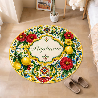 Mediterranean Style & Majolica Print La Dolce Vita - Personalized Round Rug-Myprintsy