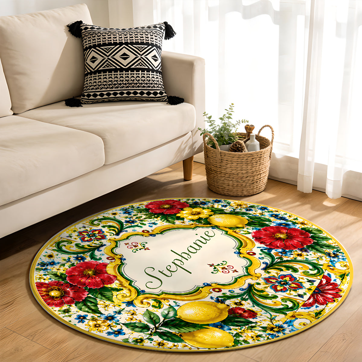 Mediterranean Style & Majolica Print La Dolce Vita - Personalized Round Rug-Myprintsy