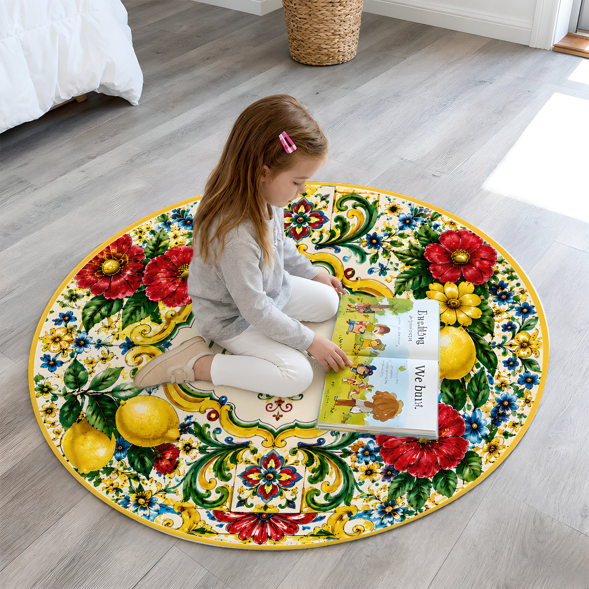 Mediterranean Style & Majolica Print La Dolce Vita - Personalized Round Rug-Myprintsy