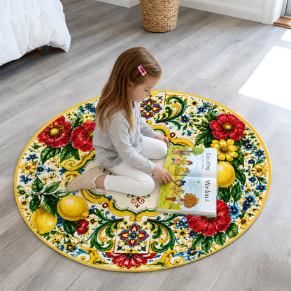 Mediterranean Style & Majolica Print La Dolce Vita - Personalized Round Rug-Myprintsy