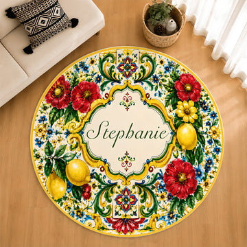Mediterranean Style & Majolica Print La Dolce Vita - Personalized Round Rug-Myprintsy