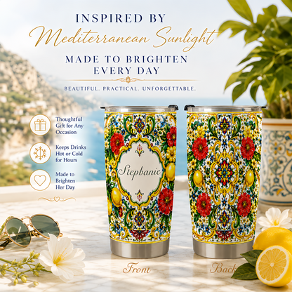 Mediterranean Style & Majolica Print La Dolce Vita - Personalized Tumbler Cup-Myprintsy