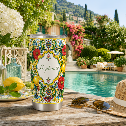 Mediterranean Style & Majolica Print La Dolce Vita - Personalized Tumbler Cup-Myprintsy