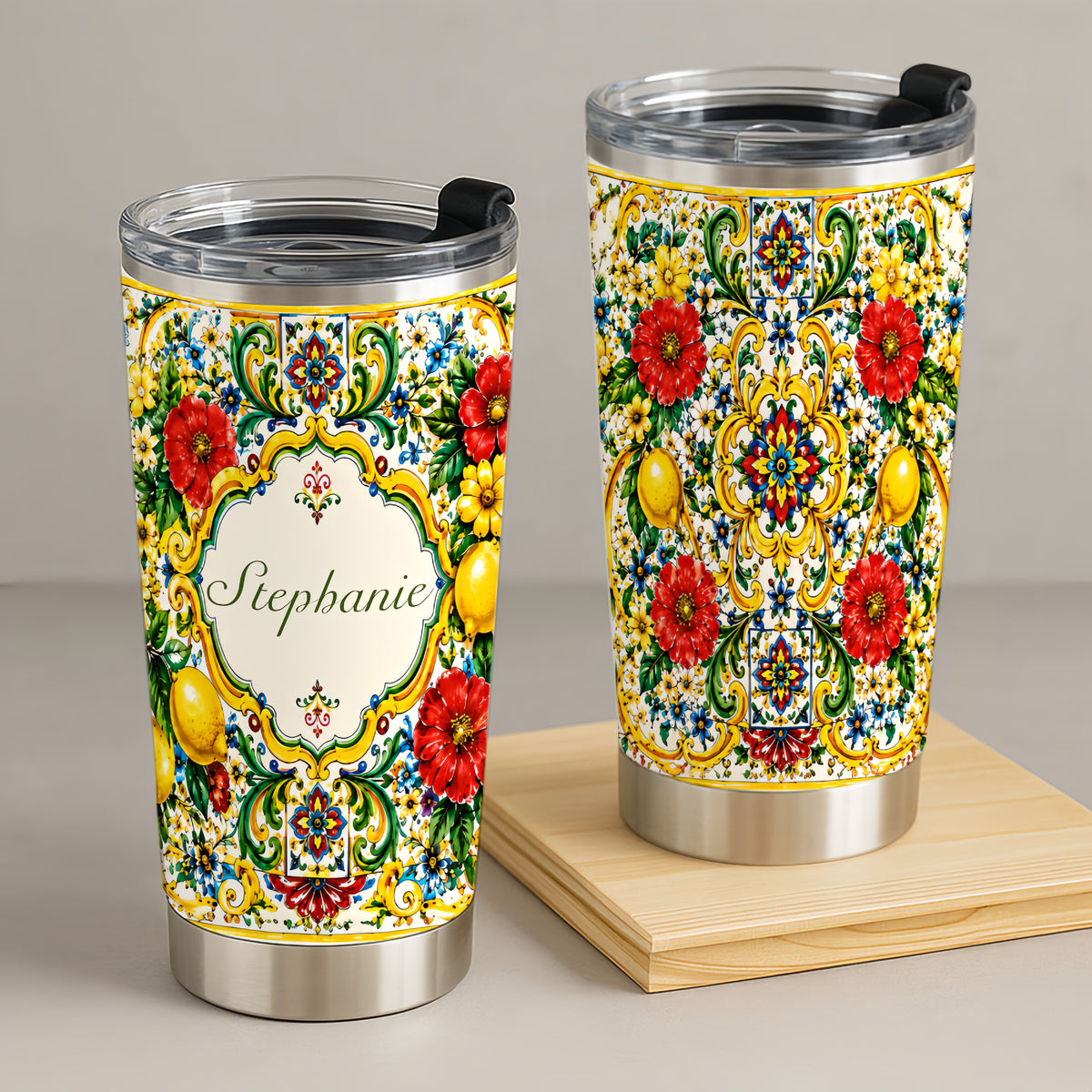 Mediterranean Style & Majolica Print La Dolce Vita - Personalized Tumbler Cup-Myprintsy
