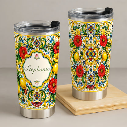 Mediterranean Style & Majolica Print La Dolce Vita - Personalized Tumbler Cup-Myprintsy
