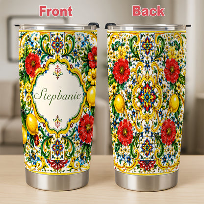 Mediterranean Style & Majolica Print La Dolce Vita - Personalized Tumbler Cup-Myprintsy