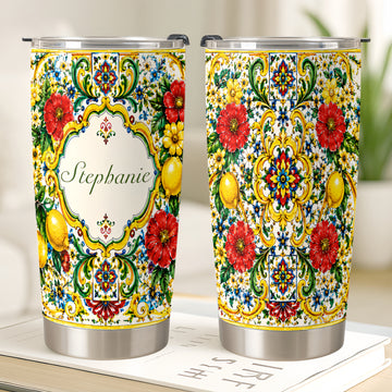 Mediterranean Style & Majolica Print La Dolce Vita - Personalized Tumbler Cup-Myprintsy