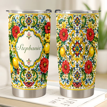 Mediterranean Style & Majolica Print La Dolce Vita - Personalized Tumbler Cup-Myprintsy