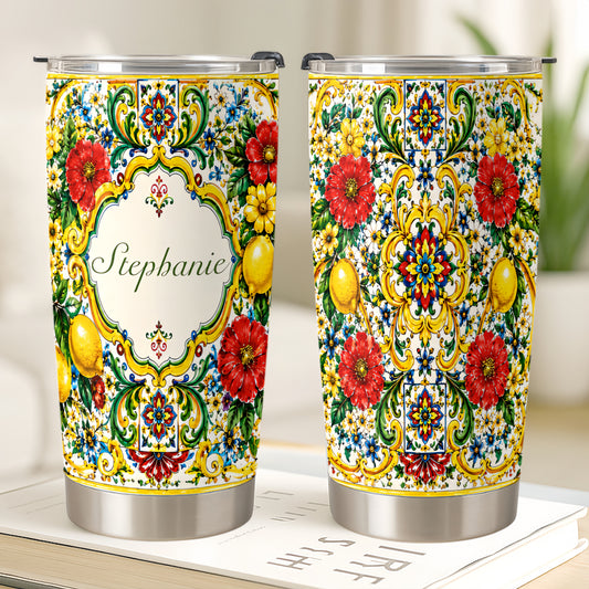 Mediterranean Style & Majolica Print La Dolce Vita - Personalized Tumbler Cup-Myprintsy