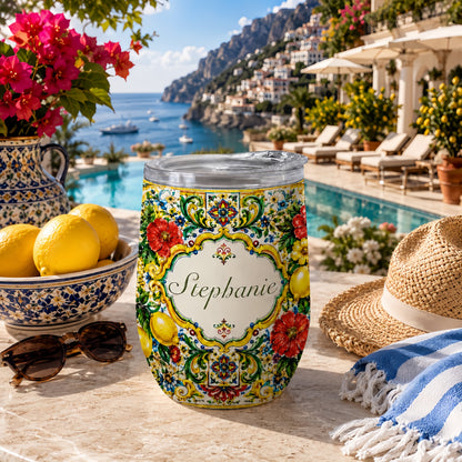 Mediterranean Style & Majolica Print La Dolce Vita - Personalized Wine Tumbler-Myprintsy