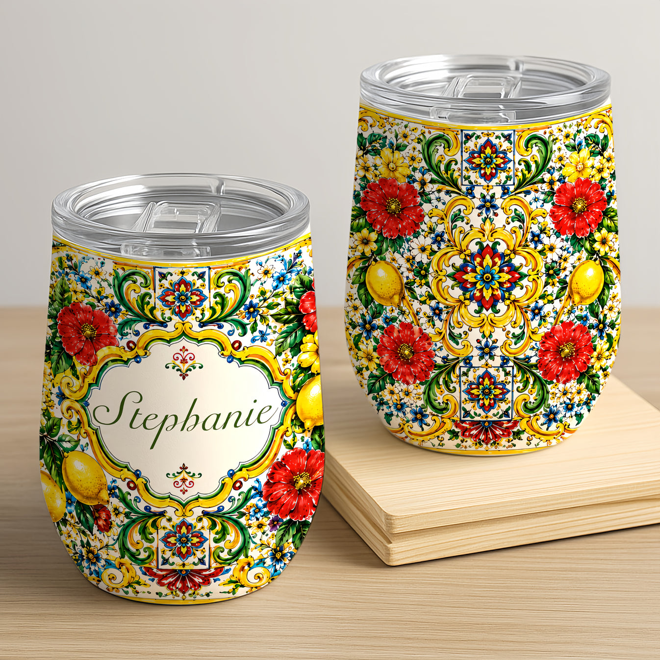 Mediterranean Style & Majolica Print La Dolce Vita - Personalized Wine Tumbler-Myprintsy