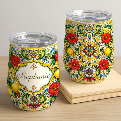 Mediterranean Style & Majolica Print La Dolce Vita - Personalized Wine Tumbler-Myprintsy