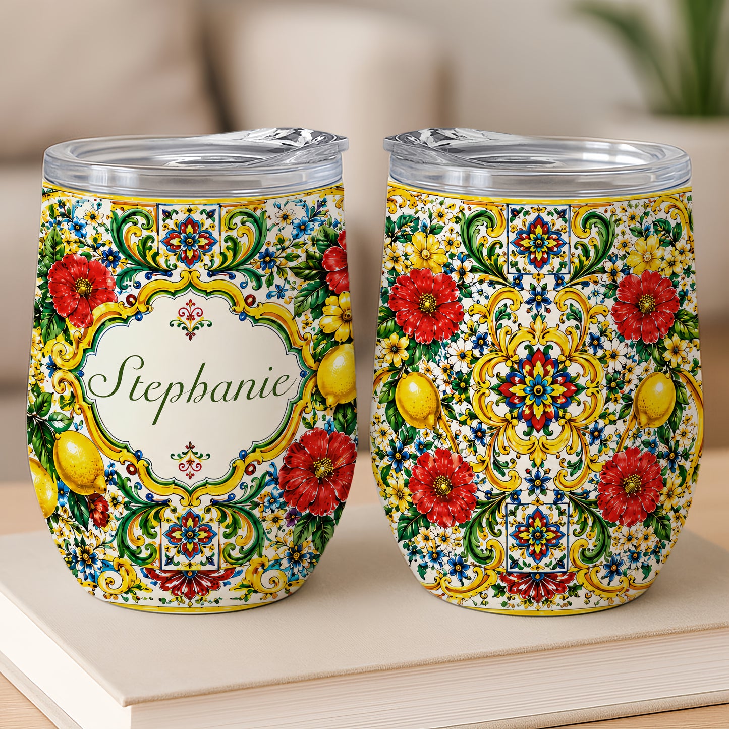 Mediterranean Style & Majolica Print La Dolce Vita - Personalized Wine Tumbler-Myprintsy