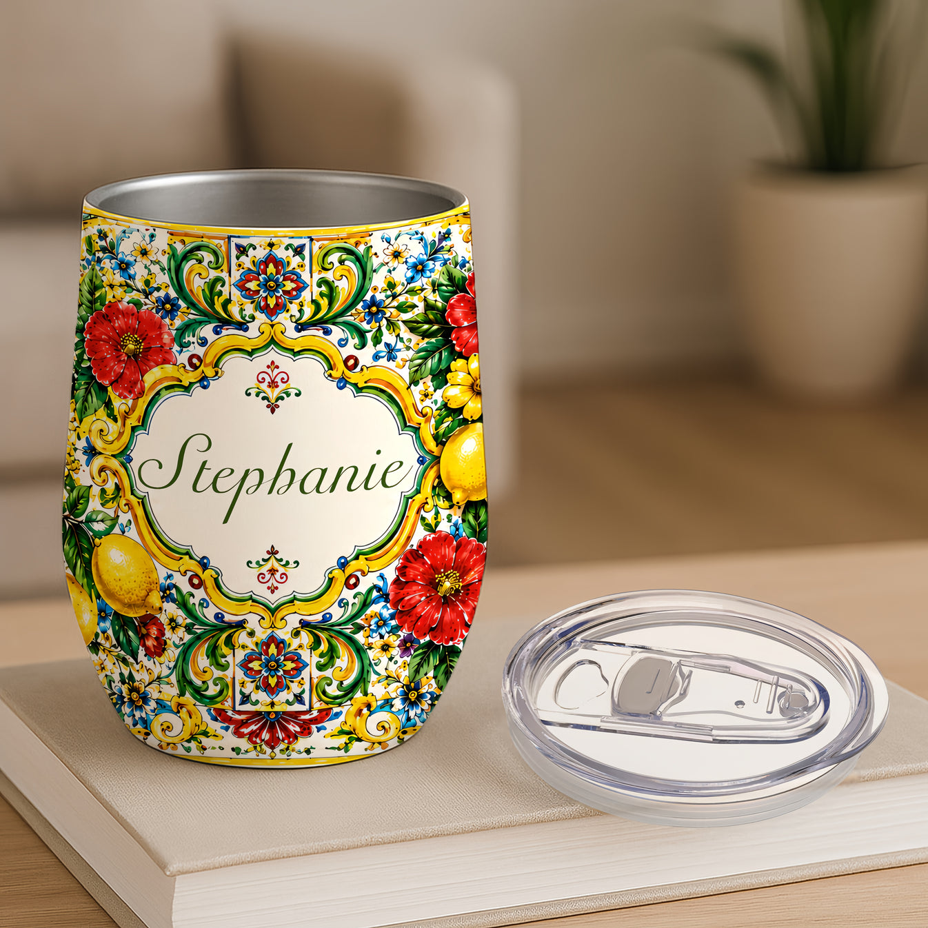 Mediterranean Style & Majolica Print La Dolce Vita - Personalized Wine Tumbler-Myprintsy