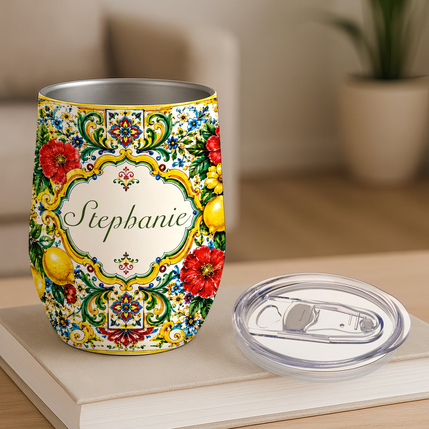 Mediterranean Style & Majolica Print La Dolce Vita - Personalized Wine Tumbler-Myprintsy