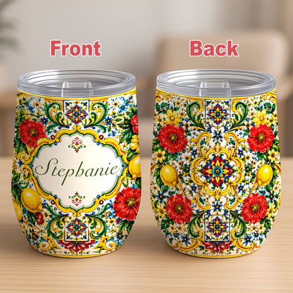 Mediterranean Style & Majolica Print La Dolce Vita - Personalized Wine Tumbler-Myprintsy