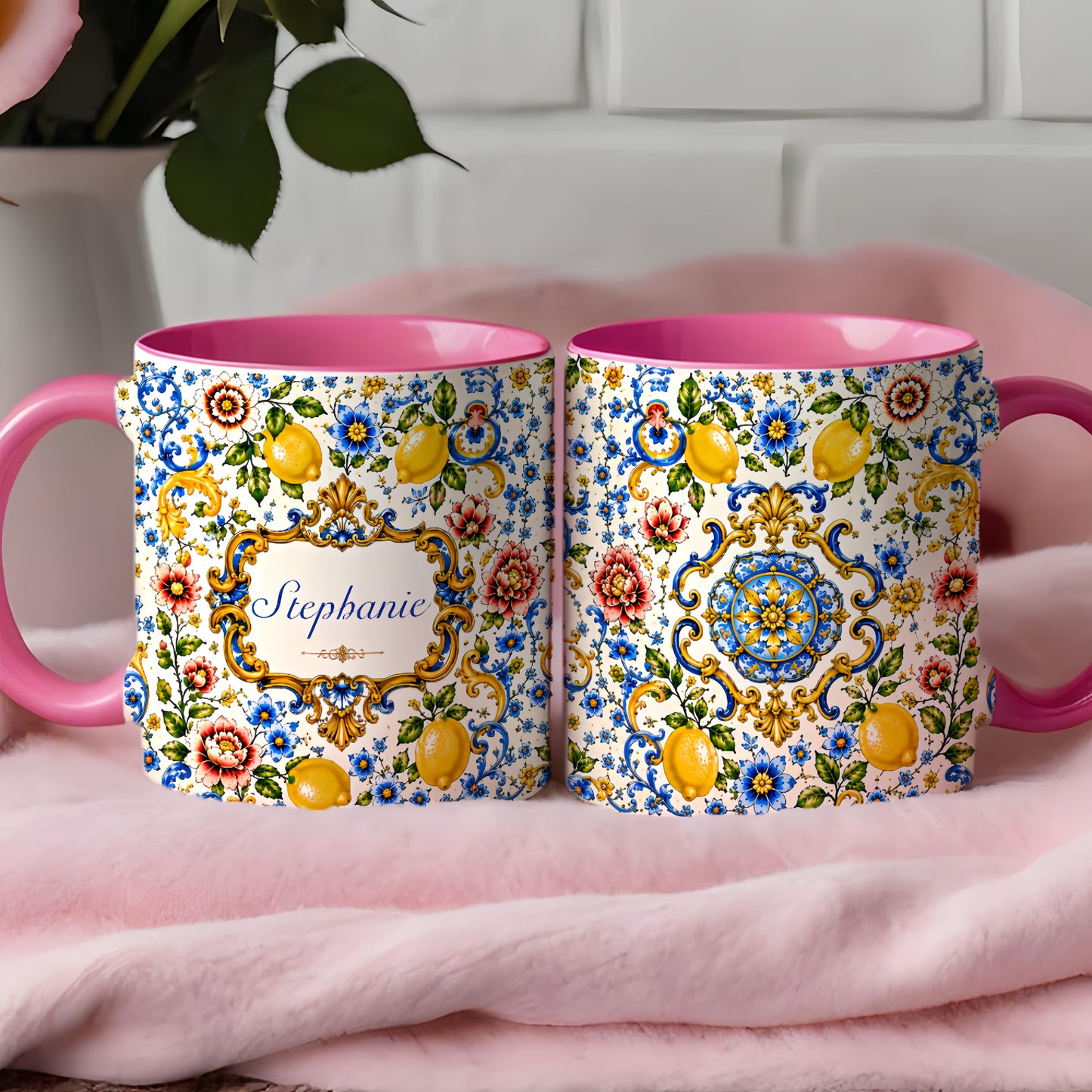Mediterranean Style & Majolica Print - Personalized Accent Mug - Travelling Tumbler-Myprintsy
