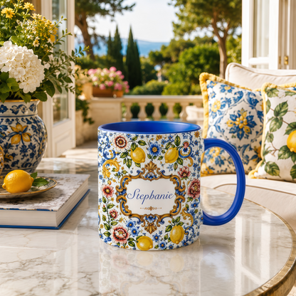 Mediterranean Style & Majolica Print - Personalized Accent Mug - Travelling Tumbler-Myprintsy