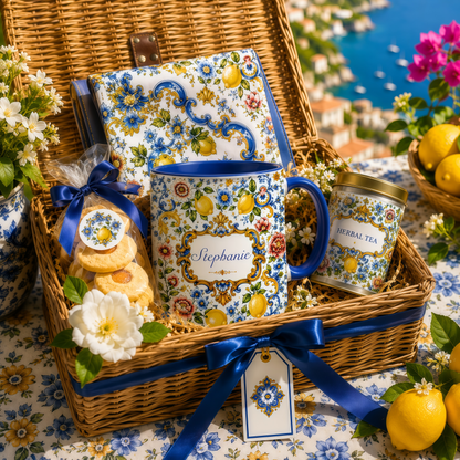 Mediterranean Style & Majolica Print - Personalized Accent Mug - Travelling Tumbler-Myprintsy
